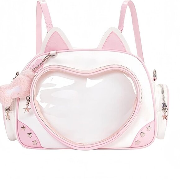 Handbags - Kawaii Cat Ita Bag Crossbody Backpack Anime Pin Display Soft PU Pink